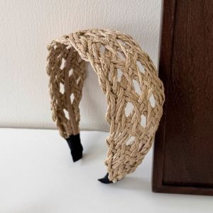 PWD0442 Wide-Edge Straw Headband Handmade Hollow-Out Woven Hairband Headbands Breathable Hollowed Hair Hoop Vacation