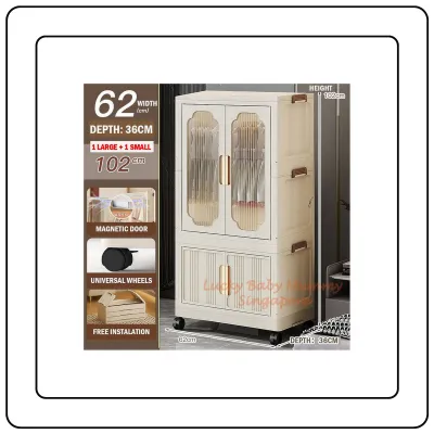 【JJ HOME】Double Door Wardrobe with Collapsible Cabinet Storage Foldable Installation Free Transparent Bedroom