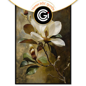 Tranh sơn dầu phong thủy hoa mộc lan trắng tranh treo tường dán tường phòng khách quà tặng ý nghĩa.CGI-697