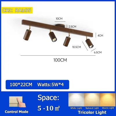 RHPOA walnut wooden LED Track Light E27 Tri-color easy to install