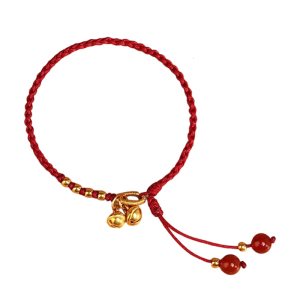 Lucky Charm Red String Bracelet Adjustable Size With Red Agate and Bells for Festive Occasions