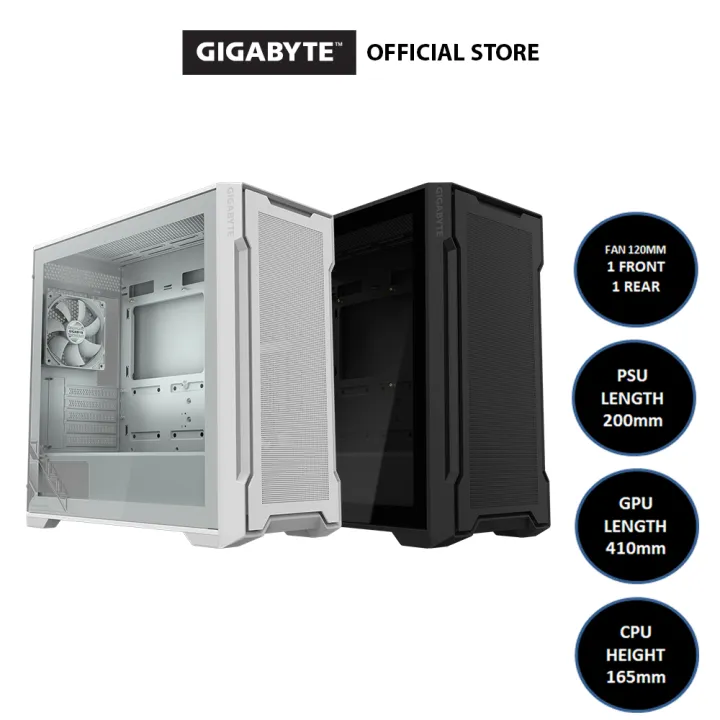 Gigabyte C102 Glass Micro-ATX Mid Tower PC Case Desktop Casing Tempered Glass Side Panel C102G with 2 Fans