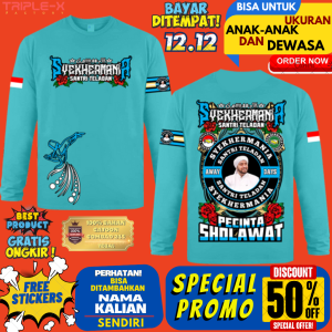 KAOS SYEKHERMANIA"SANTRI TELADAN"LENGAN PANJANG UKURAN ANAK DAN DEWASA"FREE STIKER"