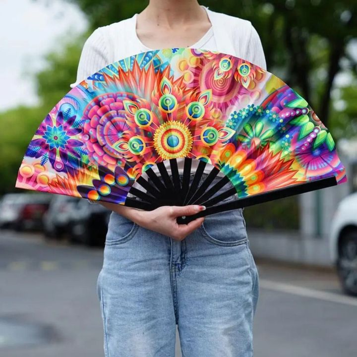 ENID Colorful Large Folded Hand Fan Folding Fans with Lights Rainbow ...