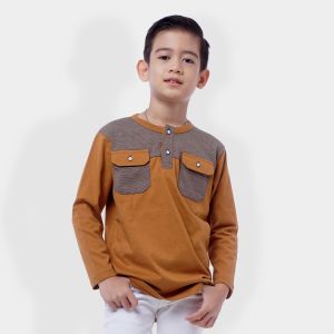 Baju Atasan Koko Casual Anak CMGKIDS Cotton Combed - Choco