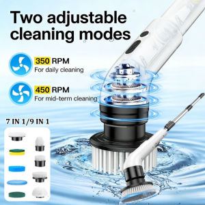 9 IN 1 Multifunctional Electric Cleaning Brush 2 Speeds 8 Brush Head Handheld for Kitchen Bathroom