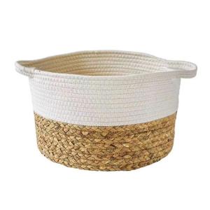 Handmade Cotton Rope Storage Basket with Handle for Toy Towels Desktop Organizer for Everyday Use Home Decoration