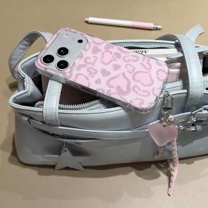 Semi Transparent Light Pink Gradient Outline Heart Full Print Phone Case for iPhone 17 16 15 14 11 12 13 Pro Max Plus Back Cover