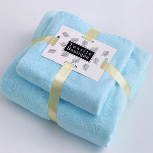 2 In 1 Coral Fleece Bath Towel And Face Towel For Adults Infants And Children Gift Set Super Soft And Comfortable Towel 70*140CM+35*75CM (Purple/Blue/Brown/Pink)