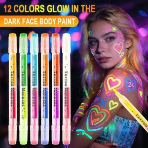ALLLUCK 12 màu sắc Bút đánh dấu sơn  phát sáng Dễ dàng rửa sạch Phản ứng với ánh sáng đen Sơn  neon UV  Không độc hại Hình xăm tạm thời dành cho các lễ hội cosplay tiệc phát sáng