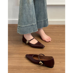 G7 Sheepskin Version ~ Genuine Leather Flat Hidden Wedge Pointed Toe Silver Shallow Mouth Single Shoes for Women French Retro Mary Jane Small Leather Shoes 7/7