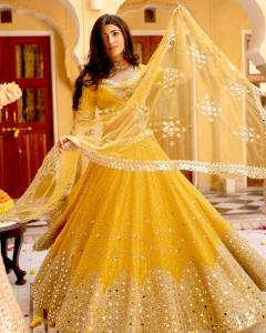 [PRE-ORDER] Semistitched Georgette Lengha With Paper Mirror Work (10-15days delivery)