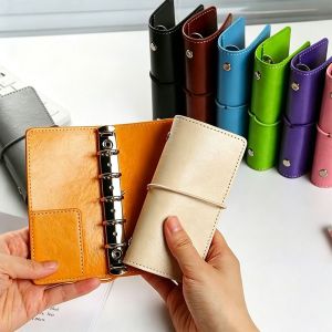 DIVATEN Portable Refillable Pocket Notebook Refillable PU Leather Metal Ring Binder  Strap Closure Ring Binder Notebook Daily Notes