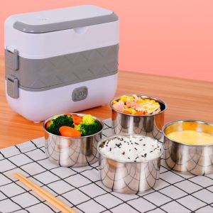 Hộp cơm cắm điện 2 tầng 4 ngăn inox giữ nhiệt hâm đóng và tự nấu chín thức ăn