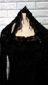 Set Kebaya Pesta Kebaya Hitam Kerah Sabrina + Longtorso + Rok dan Slendang Mutiara