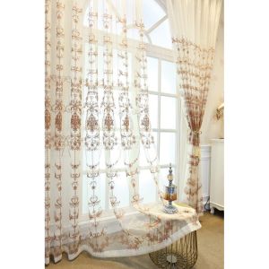AnneyOneDecor Brown Sheer Curtain Tulle Voile Drapes Window Treatment Luxury European Curtains Bedroom Embroidered Panel