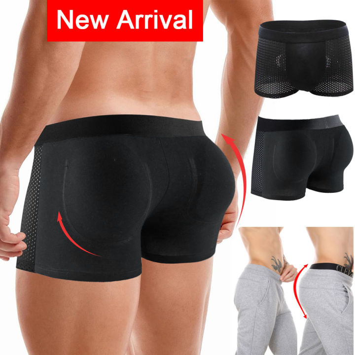 Men's Padded Enhancer Underwear Bum Lifter Boxer Briefs Hip Lift  Boxershorts Booty Booster Shapewear Body Shaper Shorts with Detachable Pads