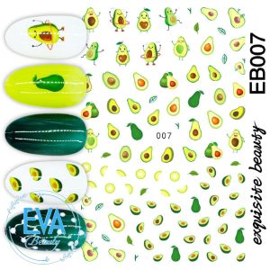 Sticker Dán Móng Tay 3D Dạng Decal Dán Chống Nước Hoạ Tiết Trái Cây Quả Bơ Avocado EB007