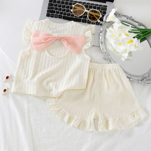 AILEBE Kids Sets Flying Sleeve Ruffle Top Loose Shorts Set Soft Breathable Polyester Summer Wear Cute Decor With Matching Shorts Pambahay OOTD For Baby Girls 1-8 Years