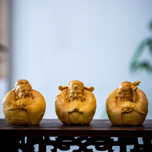 Fu Lu Shou - Three Buddha Statues Wealth God Figures (San Xing) Exquisite Wood Carvings for Feng Shui Symbolizing Prosperity Status and Longevity Perfect for Enhancing Positive Energy Good Fortune and Harmony in Home or Office Decor