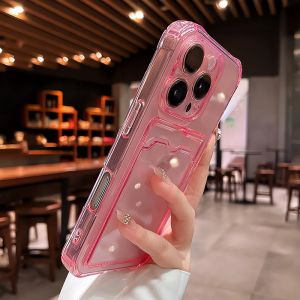 Card Holder Transparent Wallet Case for iPhone 14 15 16 Pro Max 11 12 13 X Xr Xs 7 8 Plus SE Clear Airbag Bumper Soft TPU Cover