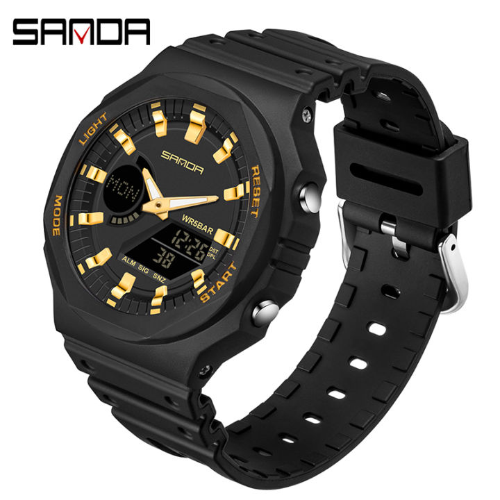 Sanda Women Watch Luminous Multifunctional Luxury Fashion for Women Watch  Dual Screen Sports Watch 6016-12
