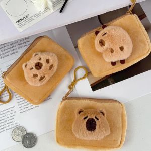 JIYAN2866 Plush Capybara Coin Purse With Keychain Zipper Mini Wallet Cute PP Cotton Money Bag Kids Gift