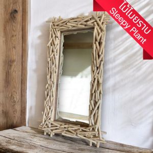 กระจกติดผนัง กรอบกระจก แท่งไม้ ไม้ไมยราพ แต่งผนัง สี่เหลี่ยมผืนผ้า 55x100x10cm กระจก งานทำมือ แต่งบ้าน Balinese Vertical Wall Mirror in Sleepy Plant
