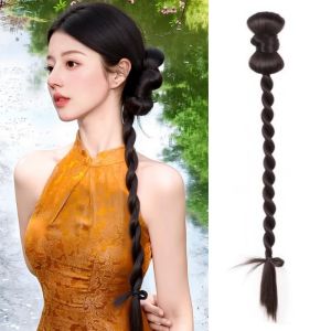 CHICNOOK โบว์ชิญง วิกผมทรงดอกไม้ ซินเธติก ชุดชั้นในชกมวยแบบถัก แฮร์พีซหางม้า ของตกแต่งผม ธรรมชาติ วิกผมเปียบิด ผู้หญิง