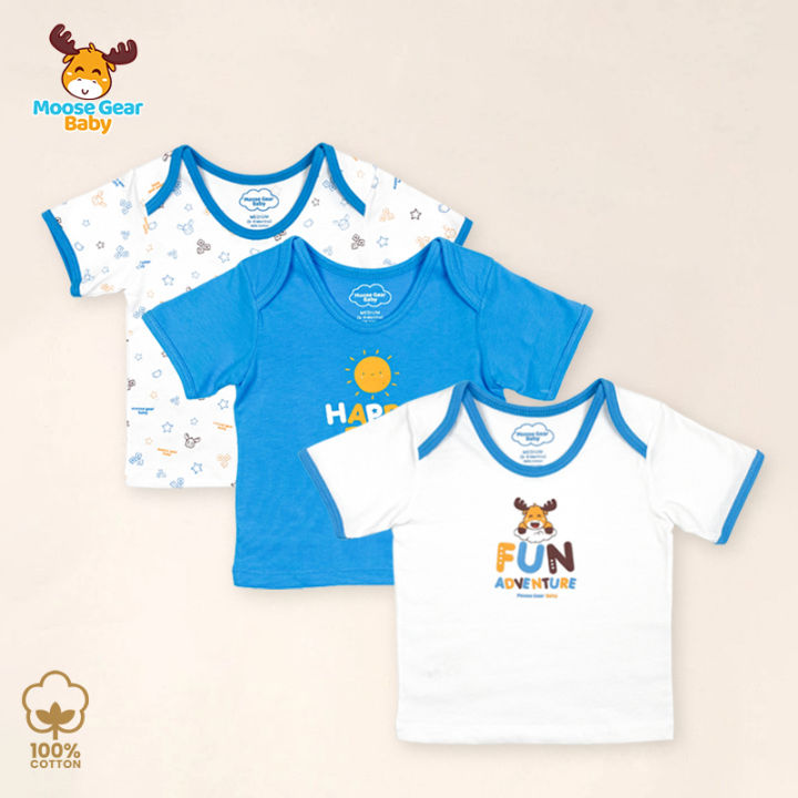Moose Gear Baby Pcs Short Sleeve T Shirt Set (Blue/White) for Boys  Newborn Infant 100% Cotton High Quality Premium Clothes Central Stuff  (MGB0023)