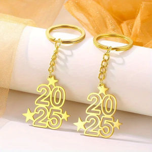 🔥HOT🔥2PCS New Year Numbers 2025 Pendant Keychain Personalized Hollow Star Number Graphic Car Keychain Backpack Pendant Decoration
