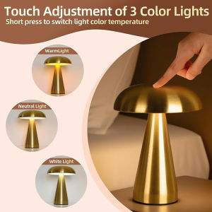 LED Desk Lamp Mushroom Table Lamp 3 Color Touch Control Stepless Dimming Rechargeable Reading Light Modern Lampu Meja
