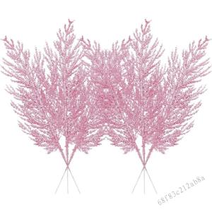 10PCS Christmas Tree Decoration Artificial Pine Tree Glitter Stems Christmas Decorations for Home 2025 New （Pink）