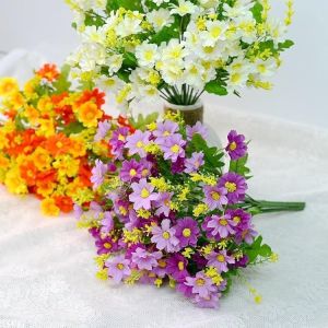 [1Bouquet] 28 flowers Chrysanthemum Artificial Flower Silk Fake Daisy Bouquet Home Living Wedding Decorative