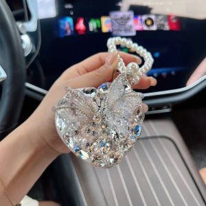 Luxury Rhinestone Two-side Mirror Key Ring Pearl Chain Makeup Mirror Portable Travel Fold Pocket Mirror Handheld Vanity Glass2026