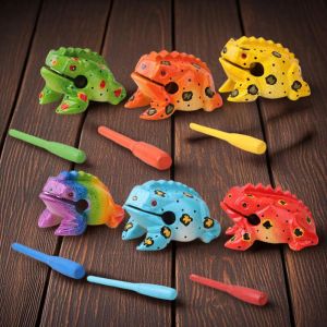 NOBLELUX Handcrafted Frog Guiro Rasp Wooden Lucky Frog Musical Instrument Portable Colorful Lucky Frog Crafts Home Office Desk Decor
