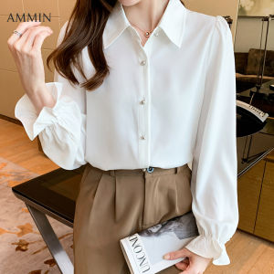 AMMIN สไตล์เกาหลีใหม่ของผู้หญิงแขนยาวแฟชั่นมูลนิธิอเนกประสงค์สัตว์ลูกแมวพิมพ์เสื้อเชิ้ตผิดปกติ