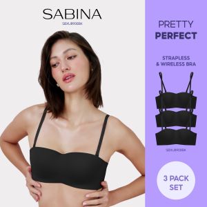 (3 pcs) SABINA Wireless Non-Push Up Seamless Strapless Body Bra | SBXU8900BK Black | Women