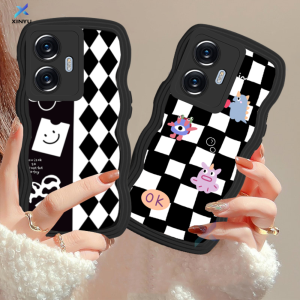 (Lokal Ready) Xinyu Casing hp Realme C53 C51 C55 C33 C35 C31 C30 C30s C21Y C25Y C11 2021 C20 C15 C25 C17 C12 C3 Realme 10 9i 8i 7 Pro Realme 5 Pro 5i 5S 6i Narzo 50A Prime Gaya Elemen Plaid Pinggir Gelombang Kartun Monster kecil Kotak Telepon Wavy Softcas