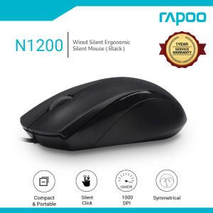 Rapoo N1600/N1200 Silent Wired Optical Mouse Anti-slip scroll wheel 1000 DPI tracking engine