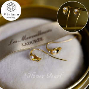 Viviann Original Lotus Aurora Akoya Pearl 18k Gold Earrings Ear Hooks Hong Kong Style French Style Stud Earrings Elegant pearl Tassel Long Crystal Earrings For Women Fashion Drop Crystal Jewelry