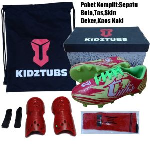 KIDZTUBS Sepatu Bola Anak Paket Komplit Sepatu Bola Tas Skin Deker Kaos Kaki Usia 6-10 Tahun Size 28 29 30 31 32 33 34 35 36 37 KDZ1423122824