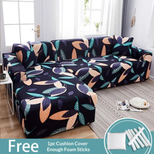 (L Shape Need to Buy 2 PCS) Sofa Cover Elastic Set Couch Cover Stretchable Armless Single Two Three Seater for Home Decoration I L Normal Shape Universal Size Slipcovers Green Palm Leaves Elagant Colorful Flower and Leaf Maple Leaf Grey