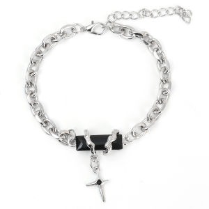 Women Men Fashion Black Zircon Star Bracelet Titanium Steel Punk Couple Chain Bracelets