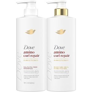 Dove Shampoo and Conditioner Set Amino Curl Repair – Damage Therapy -Protein Care Formulas for Revitalizing Coily Curly Hair 18 Oz Ea