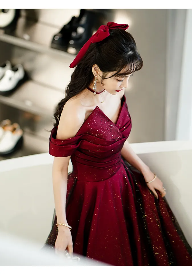 Airuchu Toast Dress Bride Wine One Shoulder Wedding Evening Dresses Long  Section Female Banquet Engagement Dresses Usually Can Wear