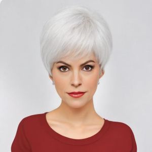 Foreign trade supply wigs fashionable slant-style bangs for middle-aged and elderly women white short hair full stage play performance headset