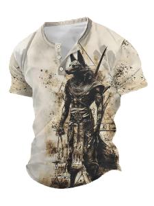 Vintage Japanese Warrior Printed Henley Shirt For Men Streetwear Tshirts For Men Short Sleeve Mens T-Shirts Oversized Tshirt Men Drifit Tshirt Summer Clothing T Shirt For Men