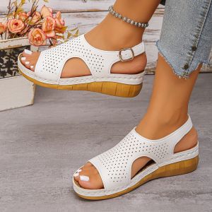 [Free Shipping] Summer Roman Sandals Large Sizes Breathable Open-Toe In Stock New Style Wedge Heel WomenS Sandals With Cut-Out Design
