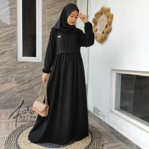 KV.GROSIR Gamis Dress Wanita Remaja GEA Terbaru Kekinian Wolfis Hitam Pekat Premium | Dress Umroh Hitam Pekat M L XL